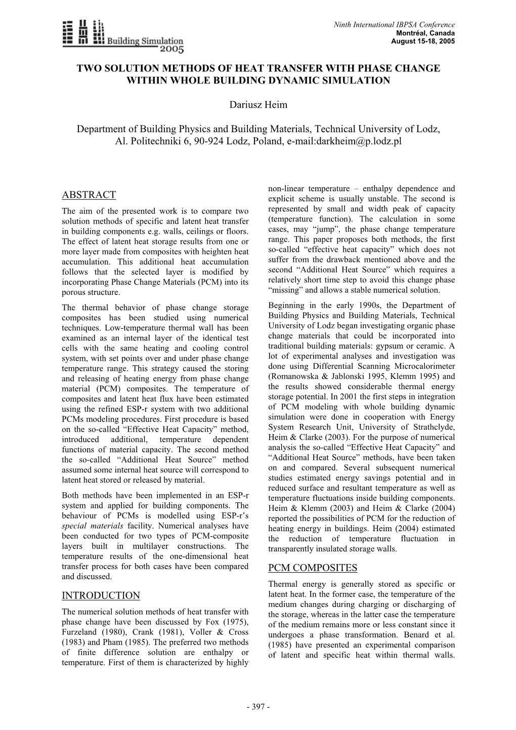 Two Solution Methods of Heat Transfer with Phase Change Within Whole Building Dynamic Simulation