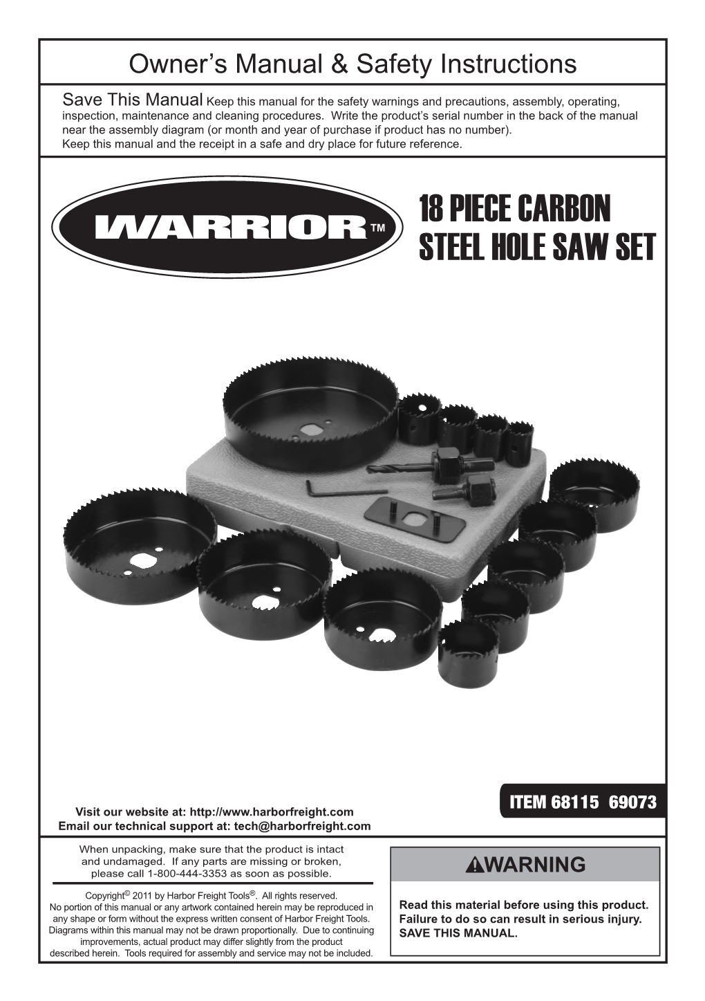 18 Piece Carbon Steel Hole Saw Set