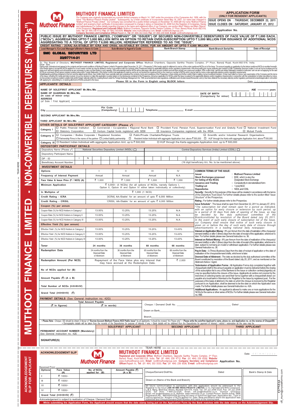 MUTHOOT FINANCE LIMITED - NON-CONVERTIBLE DEBENTURES (“Ncds”)