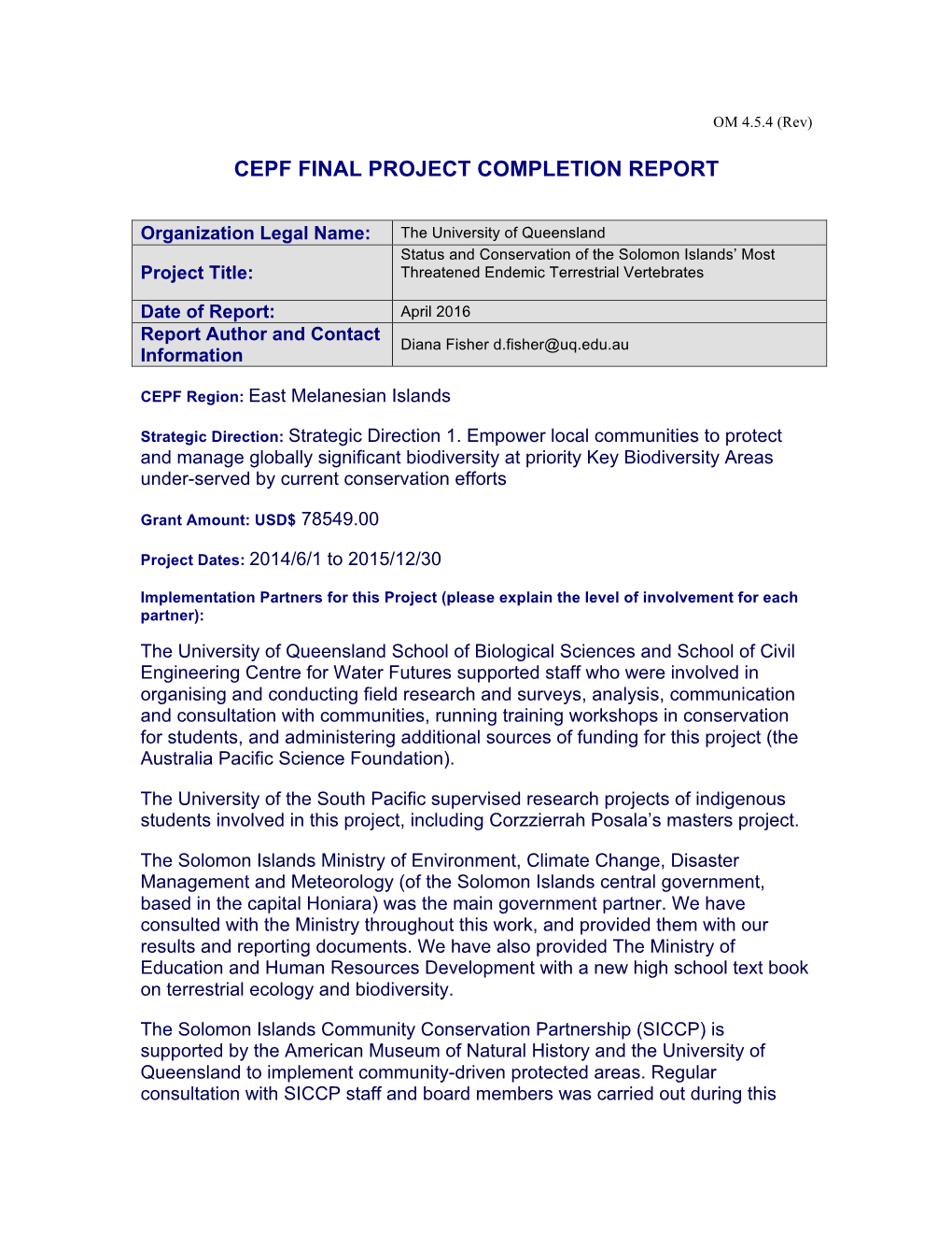 Cepf Final Project Completion Report