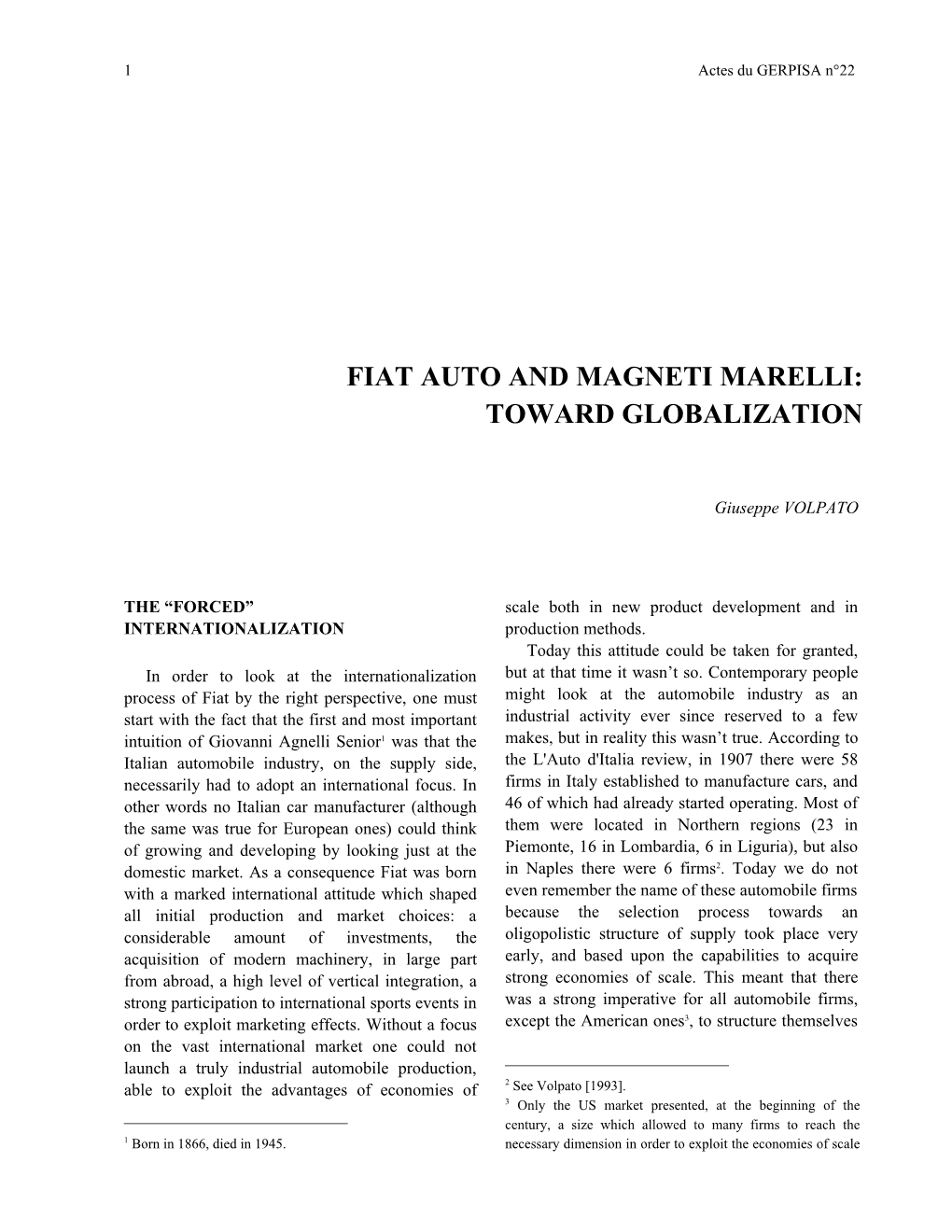 Fiat Auto and Magneti Marelli: Toward Globalization