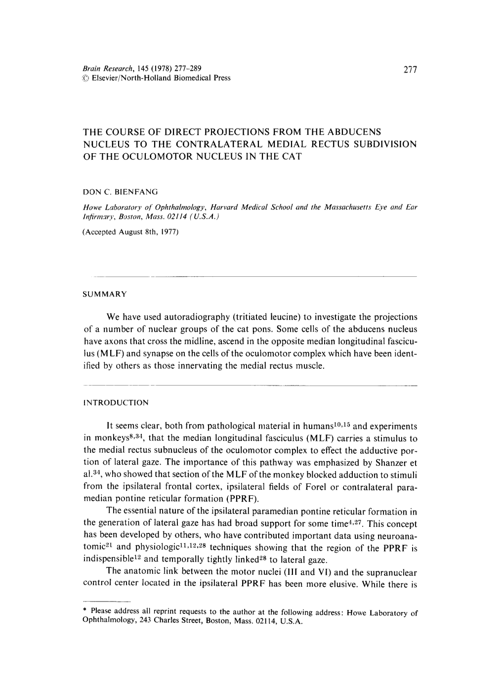 The Course of Direct Projections of the Oculomotor Nucleus