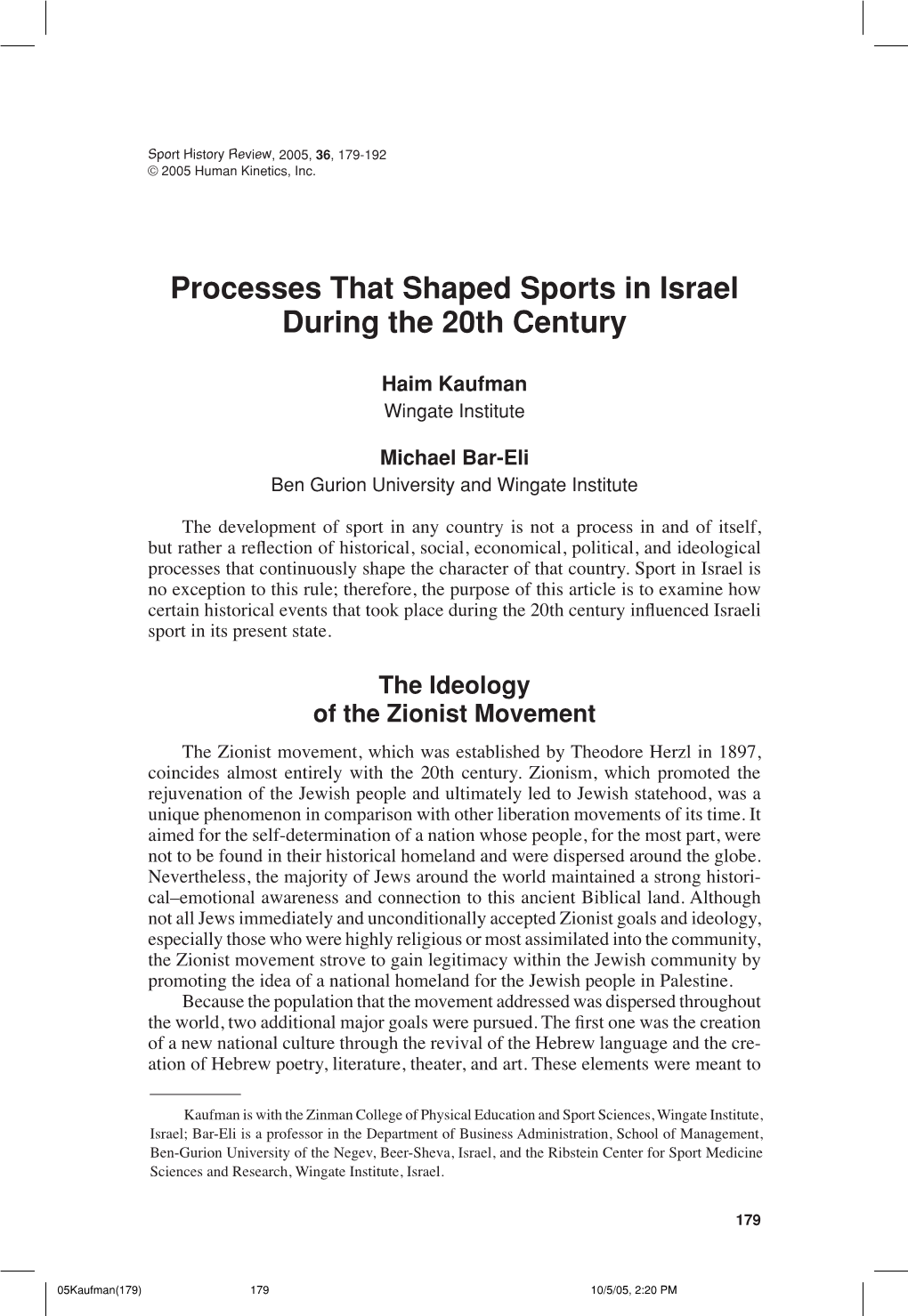 Processes That Shaped Sports in Israel During the 20Th Century