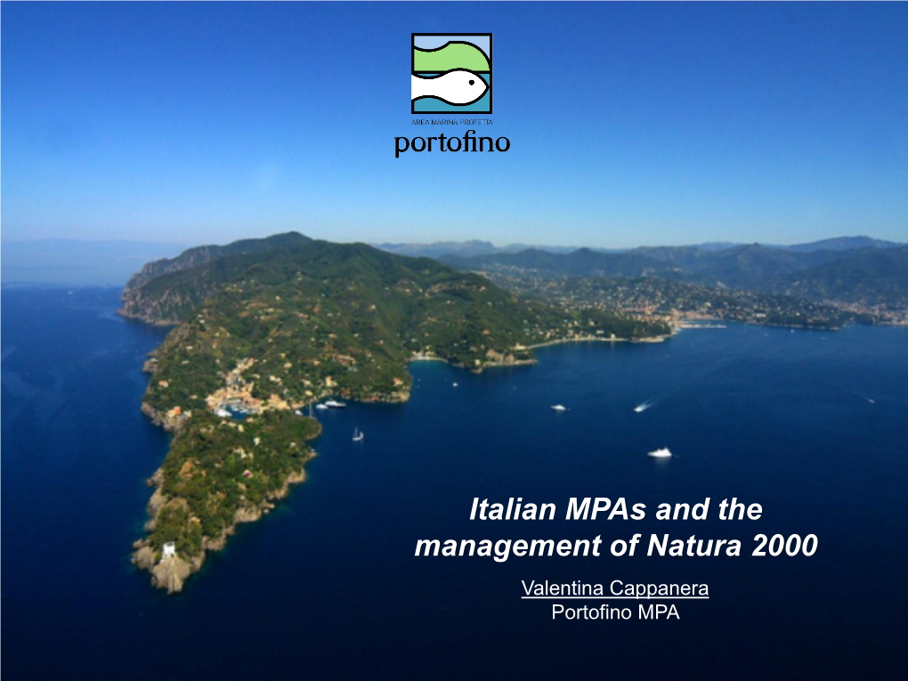 Mpas and the Management of Natura 2000 Valentina Cappanera Portofino MPA at National Level