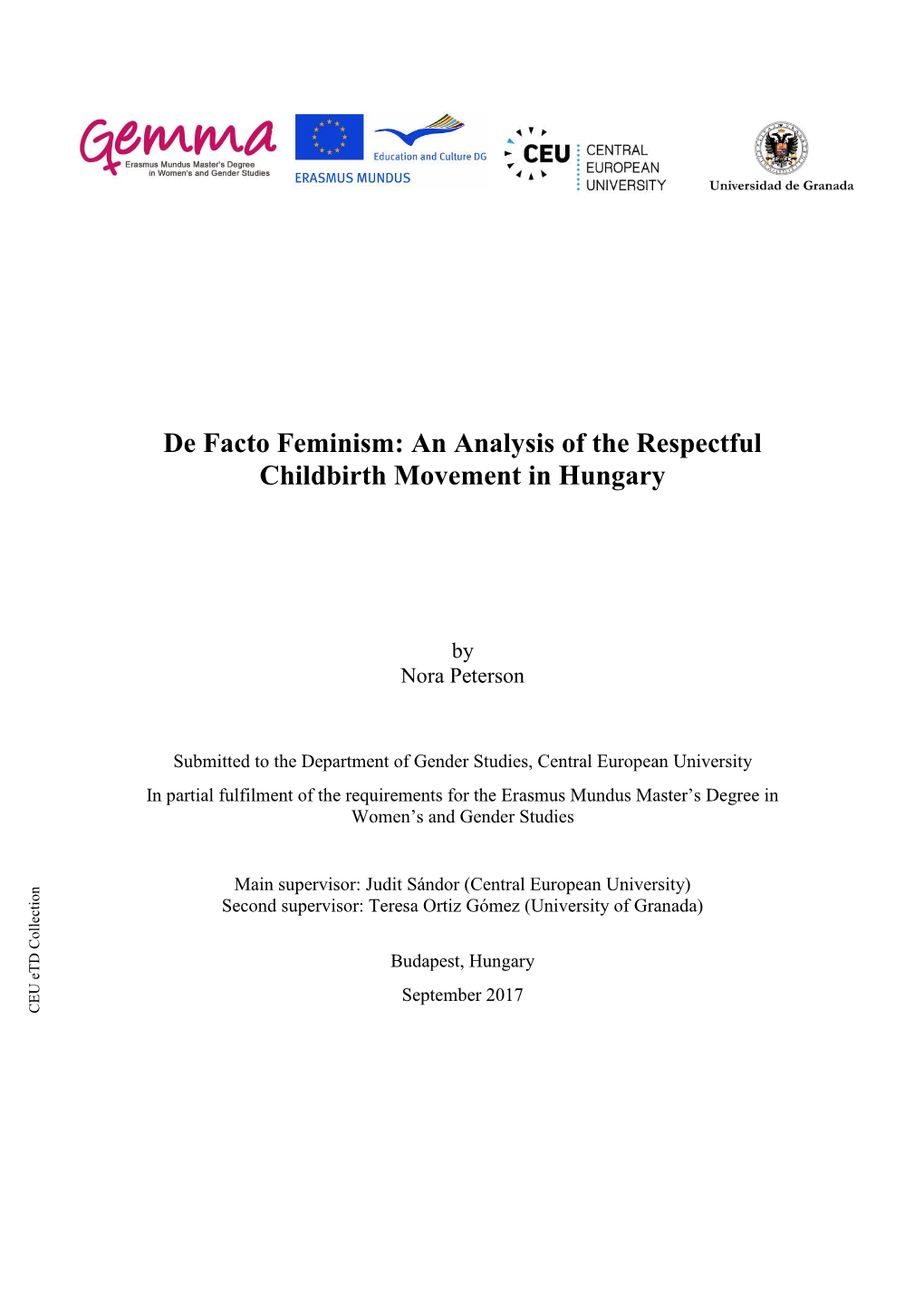 De Facto Feminism: an Analysis of the Respectful Childbirth Movement in Hungary