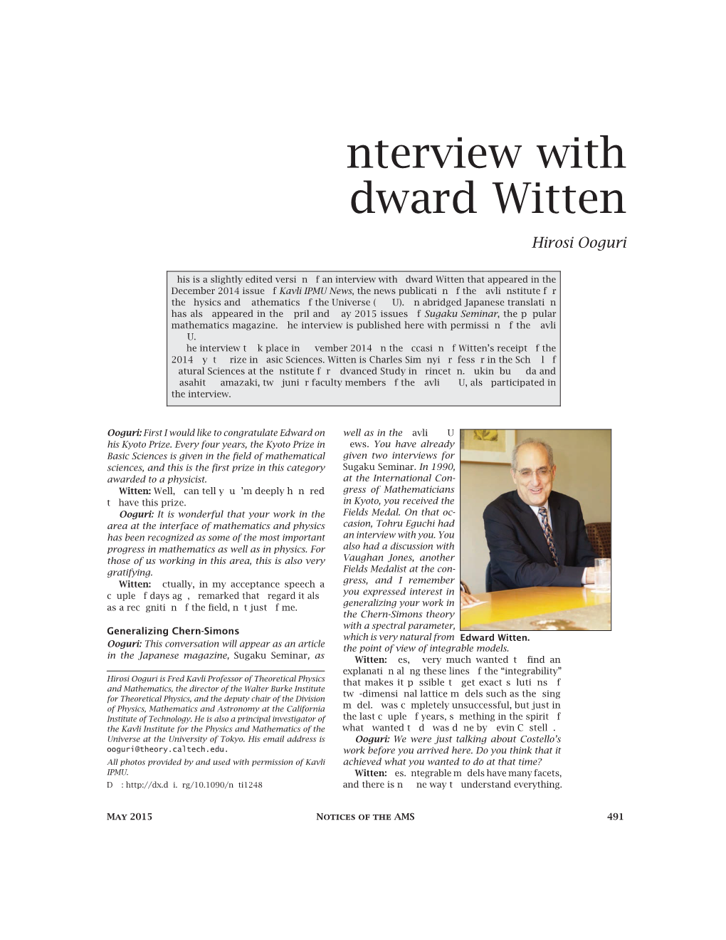 Interview with Edward Witten Hirosi Ooguri