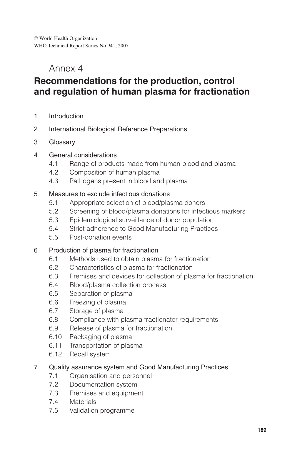 Annex 4 Recommendations for the Production, Control and Regulation of Human Plasma for Fractionation