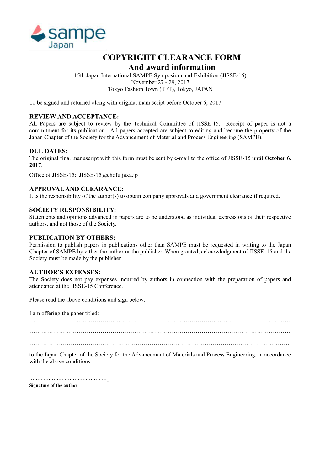 Copyright Clearance Form