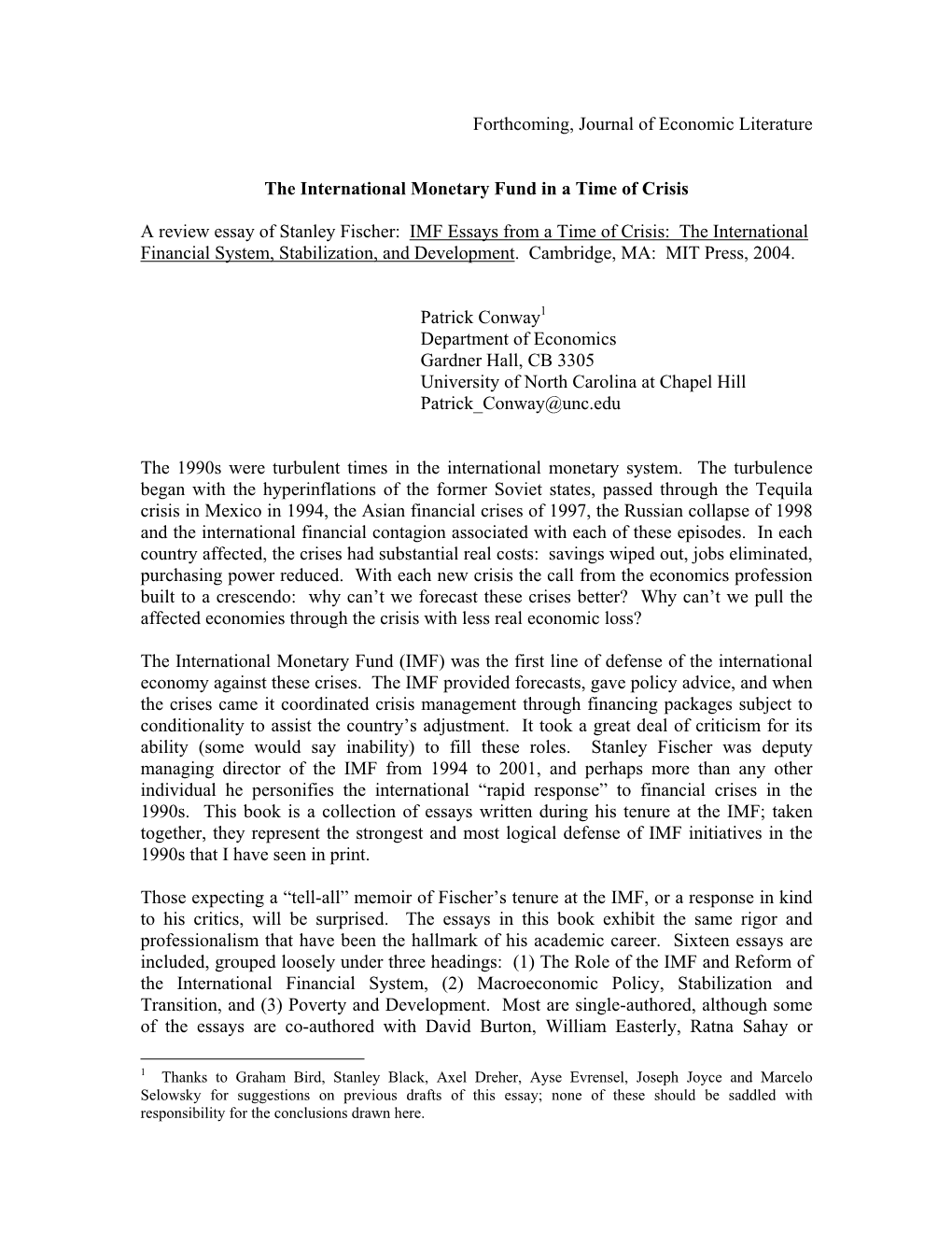 International Monetary Fund in a Time of Crisis a Review Essay