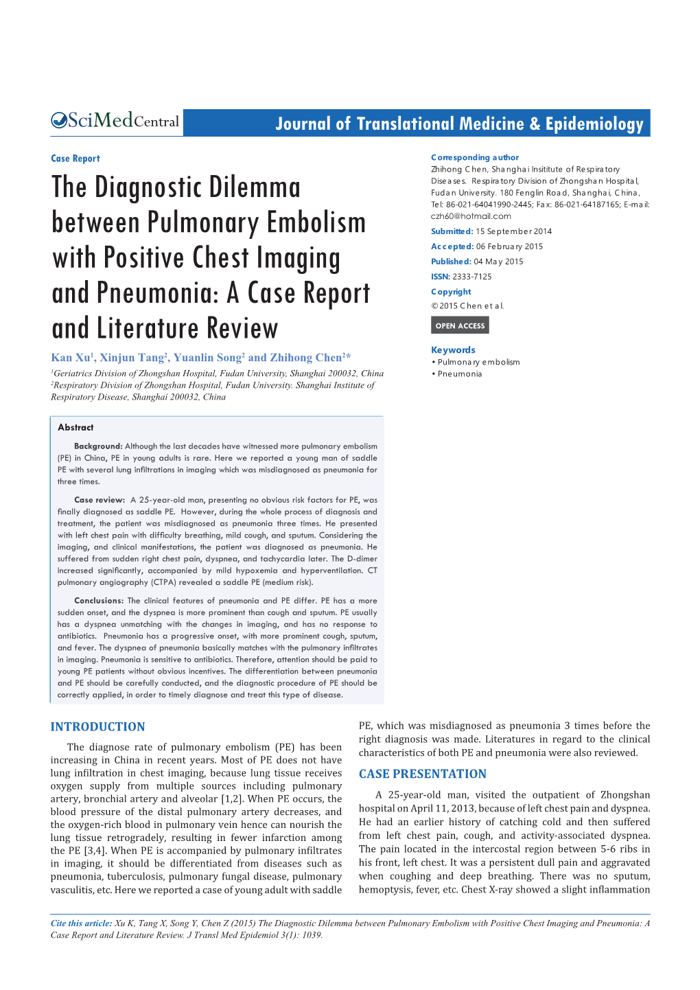 The Diagnostic Dilemma Between Pulmonary Embolism with Positive Chest Imaging and Pneumonia: a Case Report and Literature Review