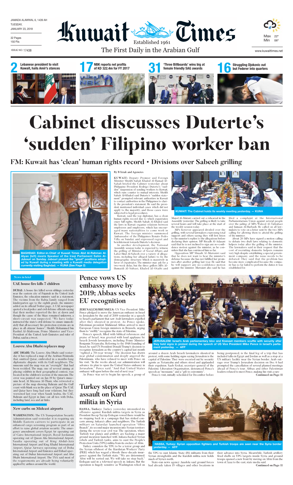 Kuwaittimes 23-1-2018.Qxp Layout 1