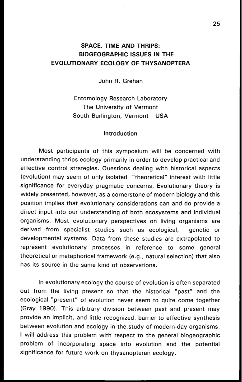 Biogeographic Issues in the Evolutionary Ecology of Thysanoptera