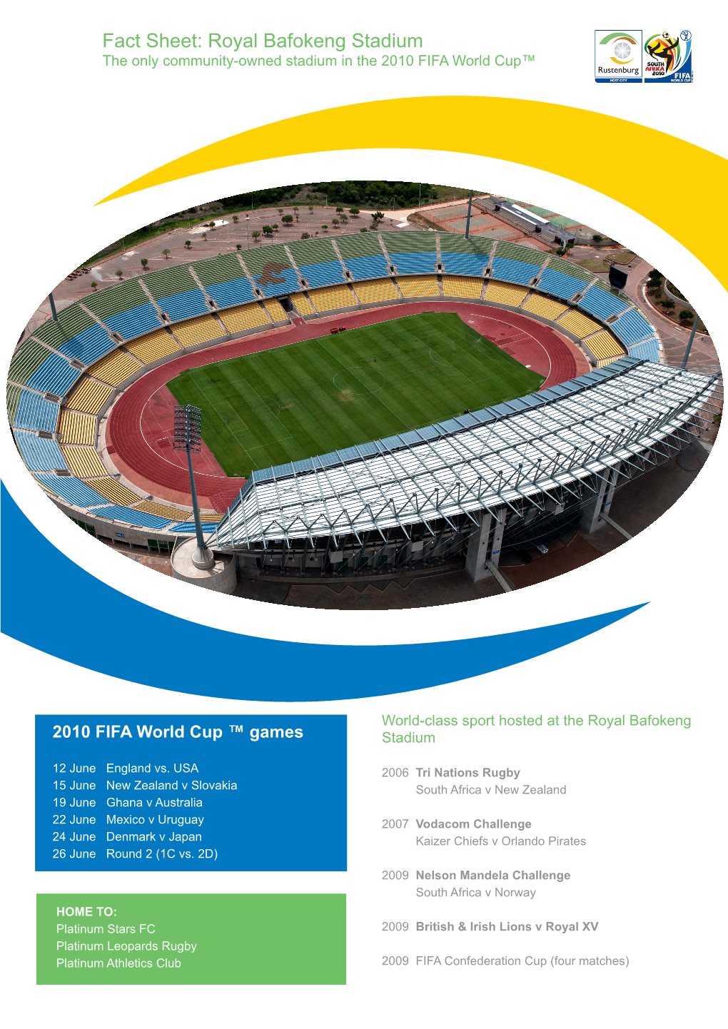Royal Bafokeng Stadium the Only Community-Owned Stadium in the 2010 FIFA World Cup™