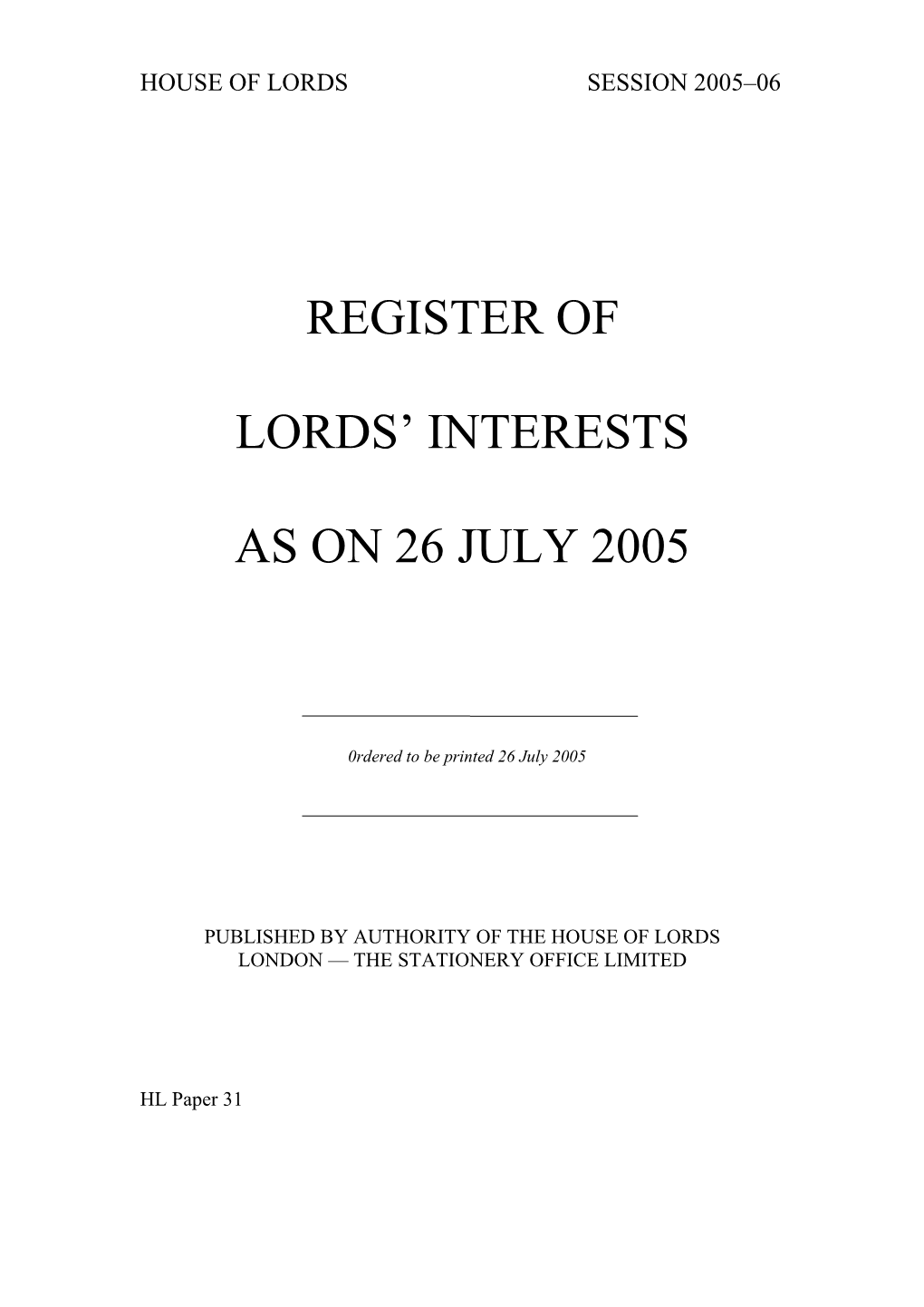 Register of Lords' Interests Session 2005-06
