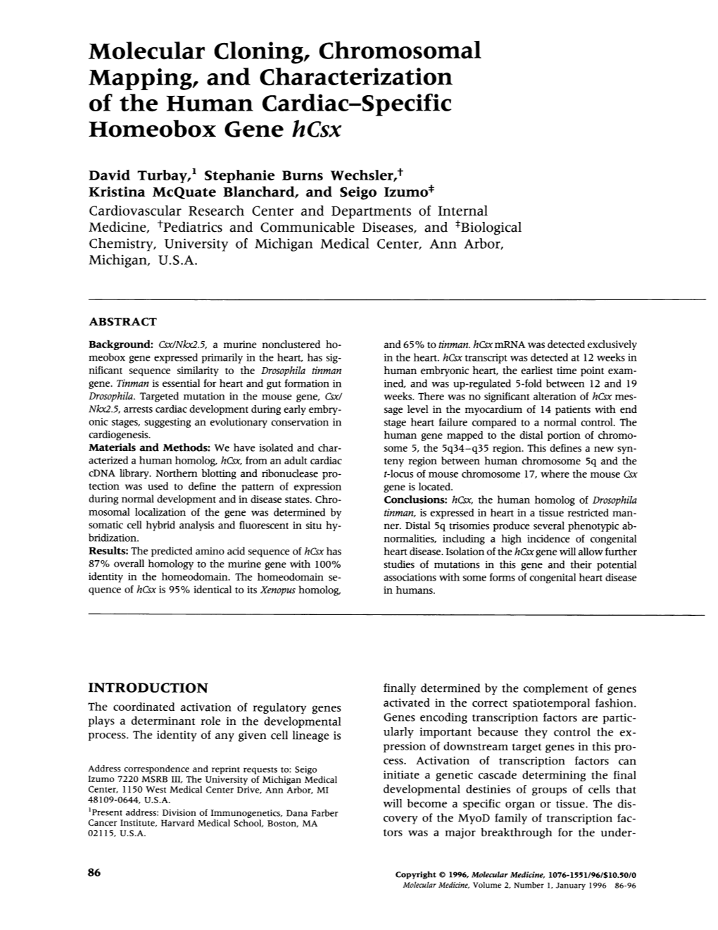 Molecular Cloning, Chromosomal Mapping, and Characterization of the Human Cardiac-Specific Homeobox Gene Hcsx