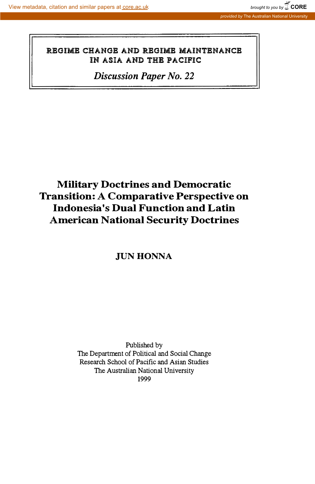 Discussion Paper No. 22 Military Doctrines and Democratic