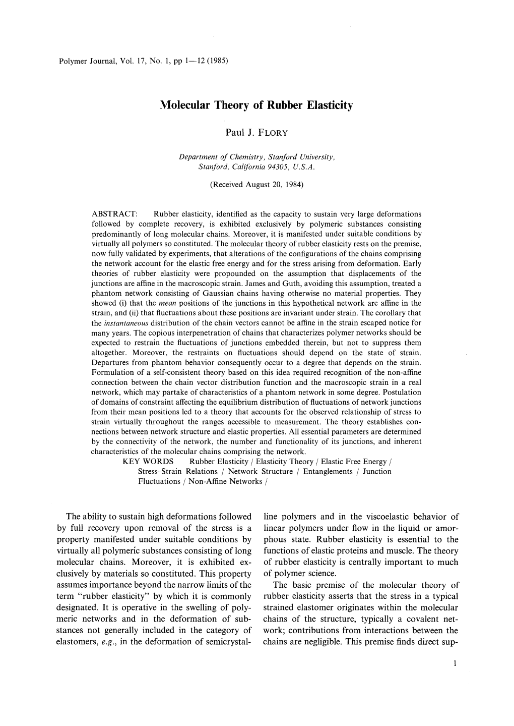 Molecular Theory of Rubber Elasticity