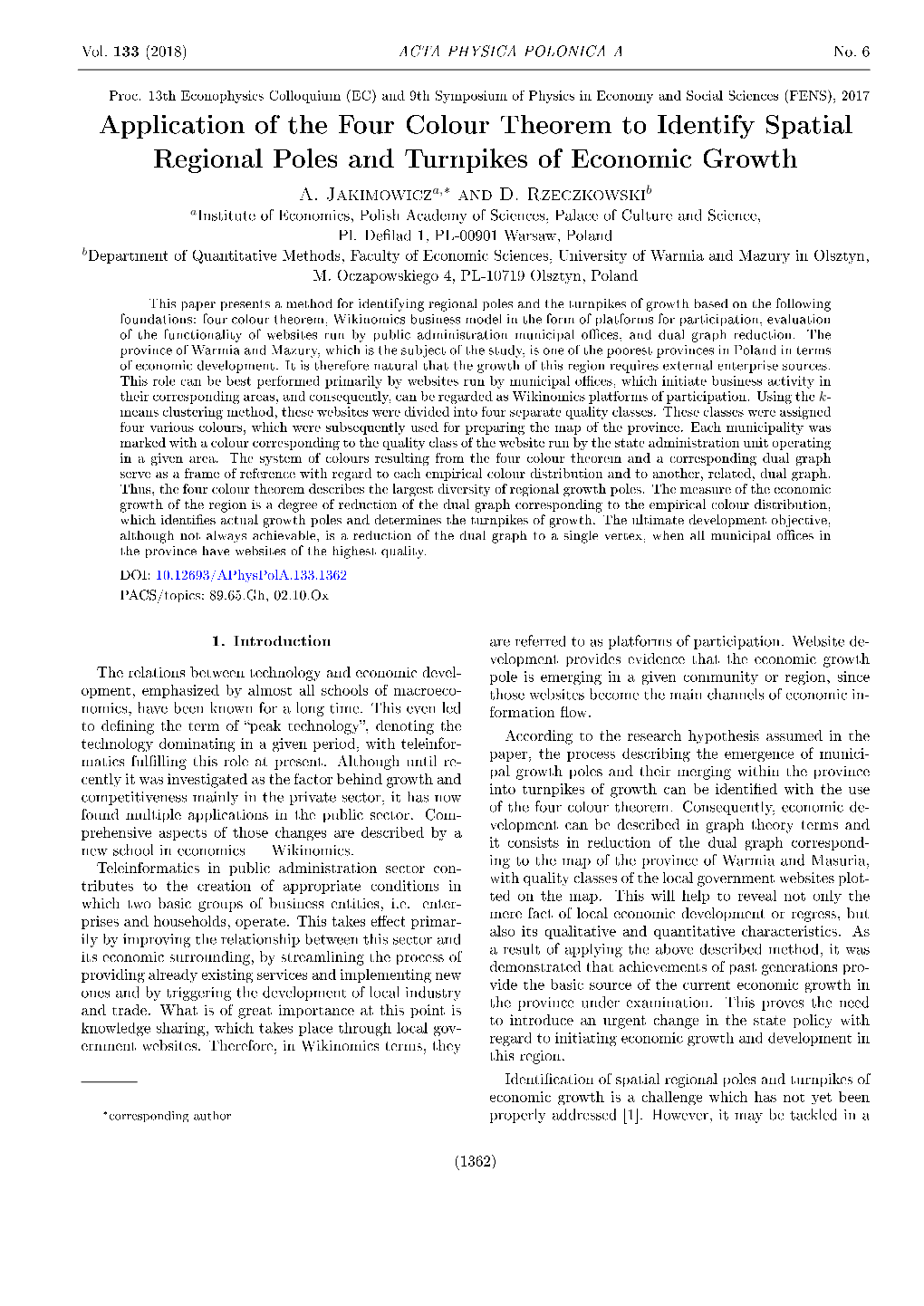 Application of the Four Colour Theorem to Identify Spatial Regional Poles and Turnpikes of Economic Growth A