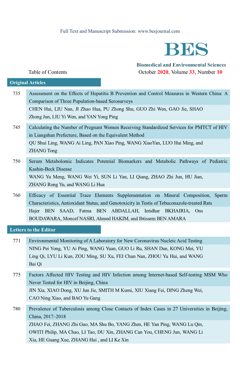 Table of Contents October 2020, Volume 33, Number 10