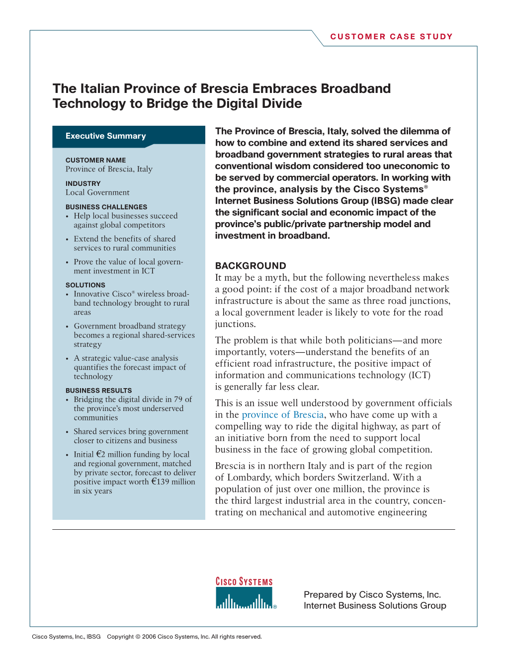 The Italian Province of Brescia Embraces Broadband Technology to Bridge the Digital Divide