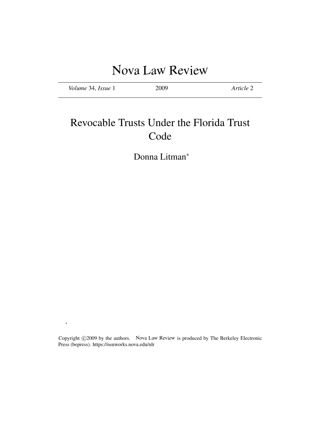 Revocable Trusts Under the Florida Trust Code