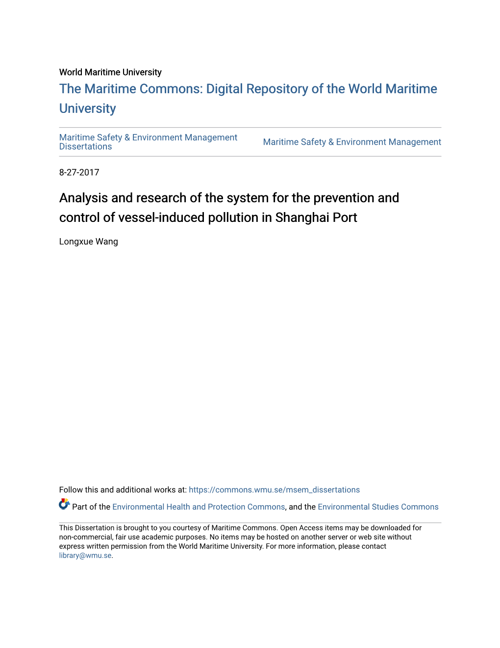 Analysis and Research of the System for the Prevention and Control of Vessel-Induced Pollution in Shanghai Port