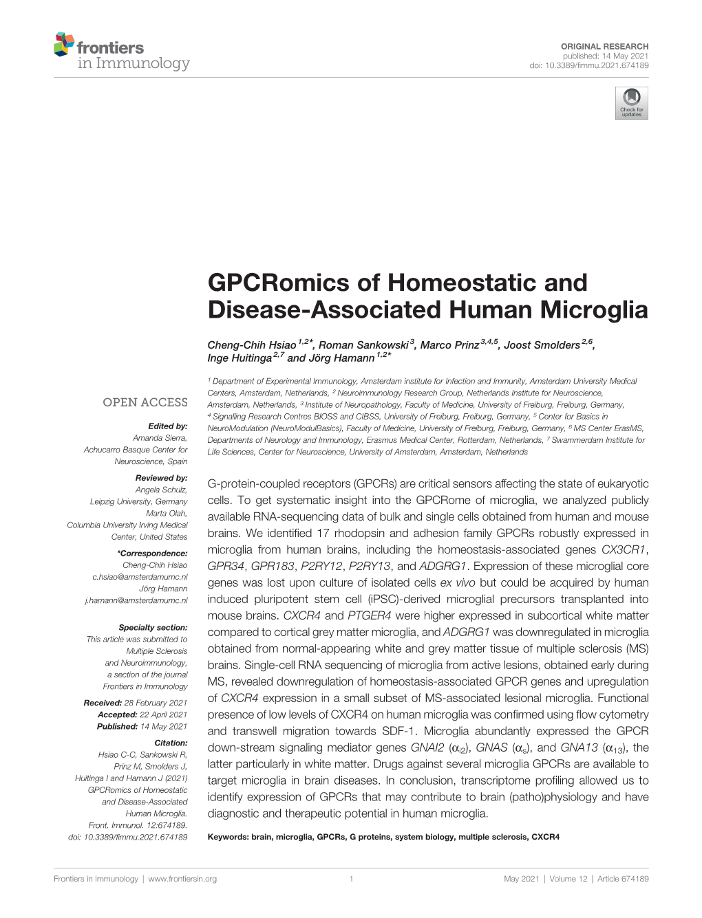 Gpcromics of Homeostatic and Disease-Associated Human Microglia