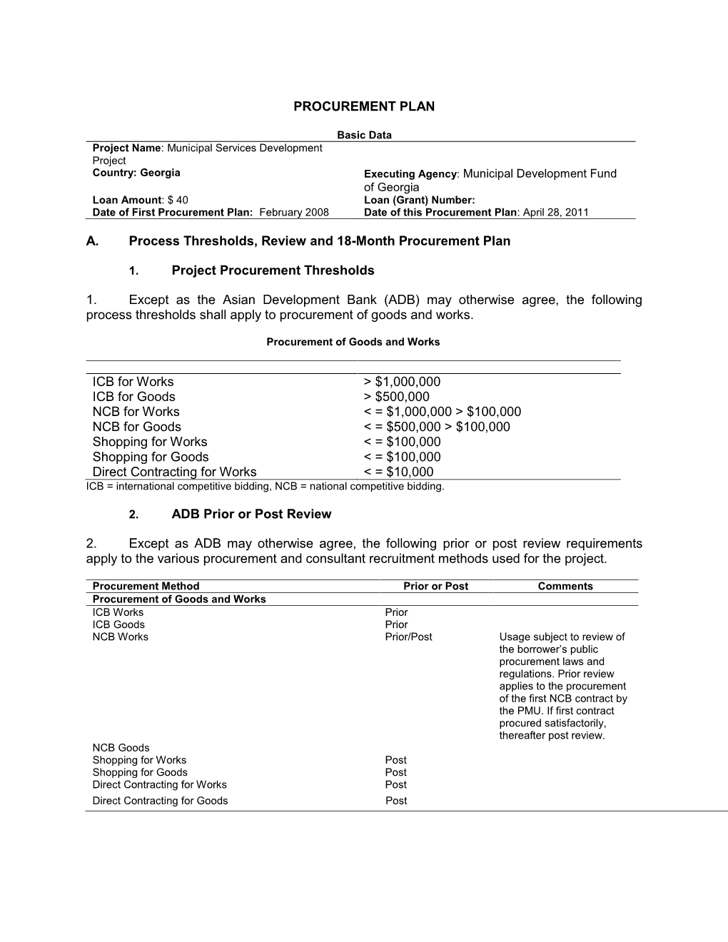 Procurement Plan Template