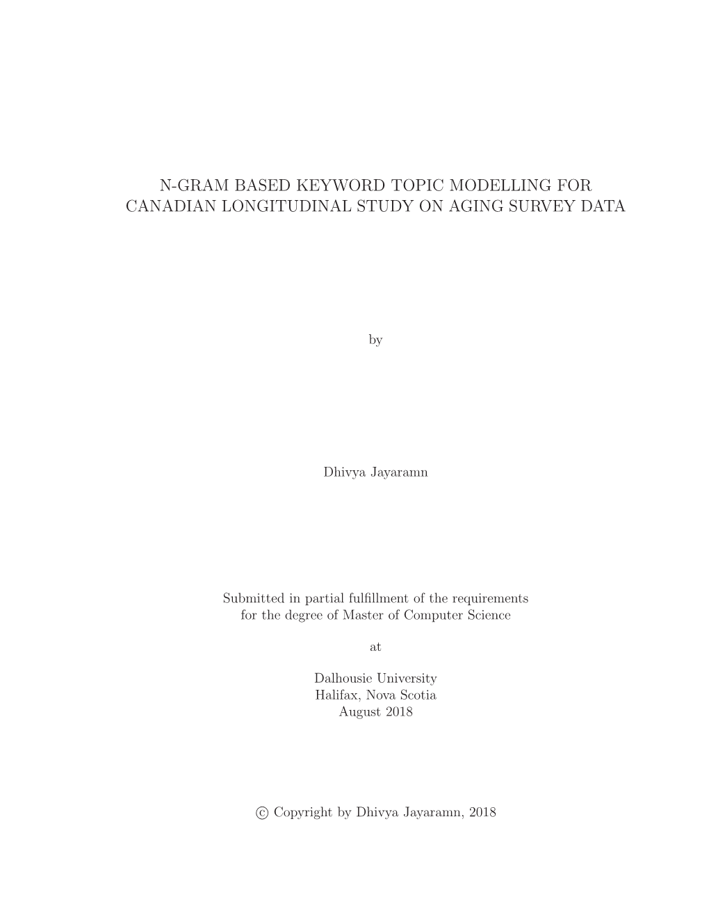 N-Gram Based Keyword Topic Modelling for Canadian Longitudinal Study on Aging Survey Data