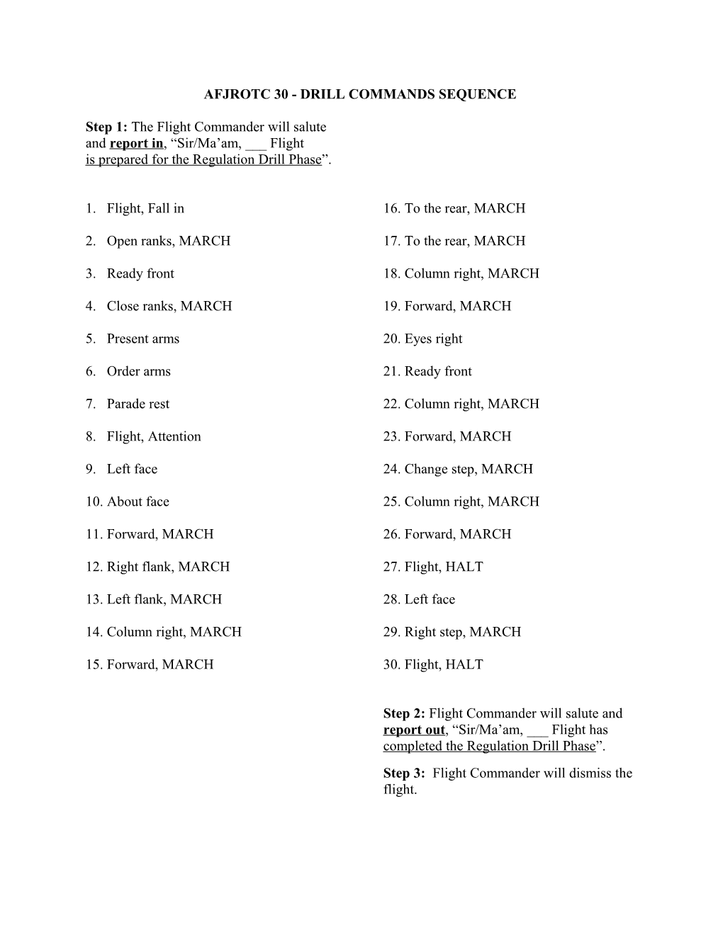 Afjrotc 30 - Drill Commands Sequence