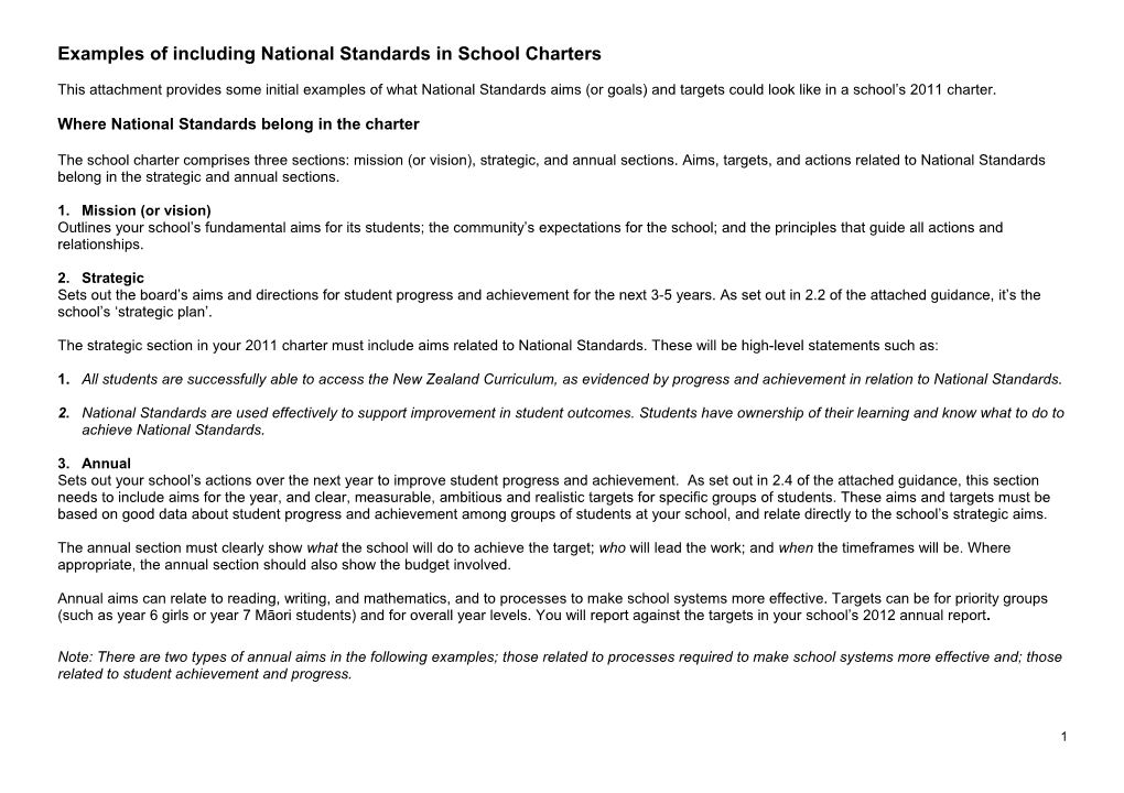 Examples of Including National Standards in 2011 Charters