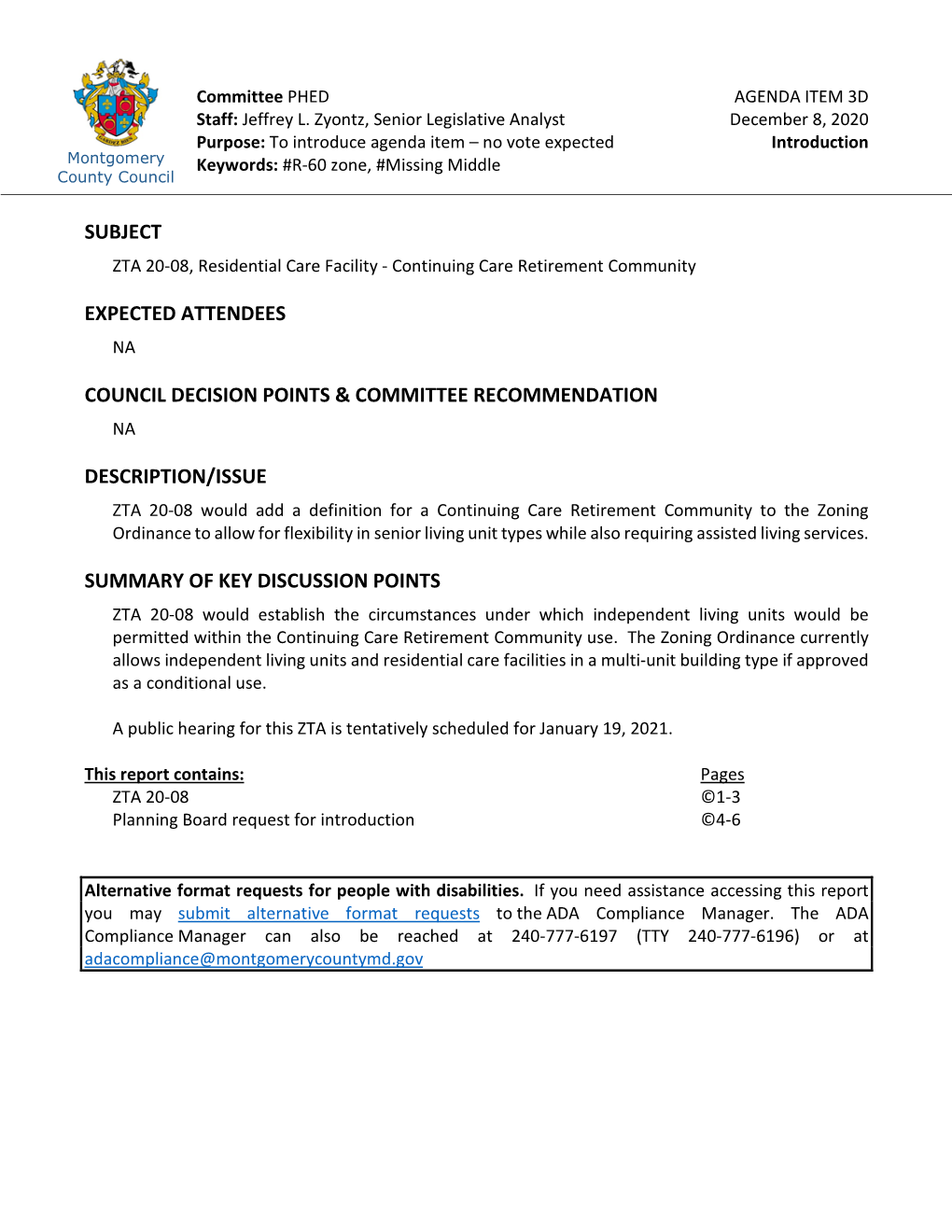 Subject Expected Attendees Council Decision Points