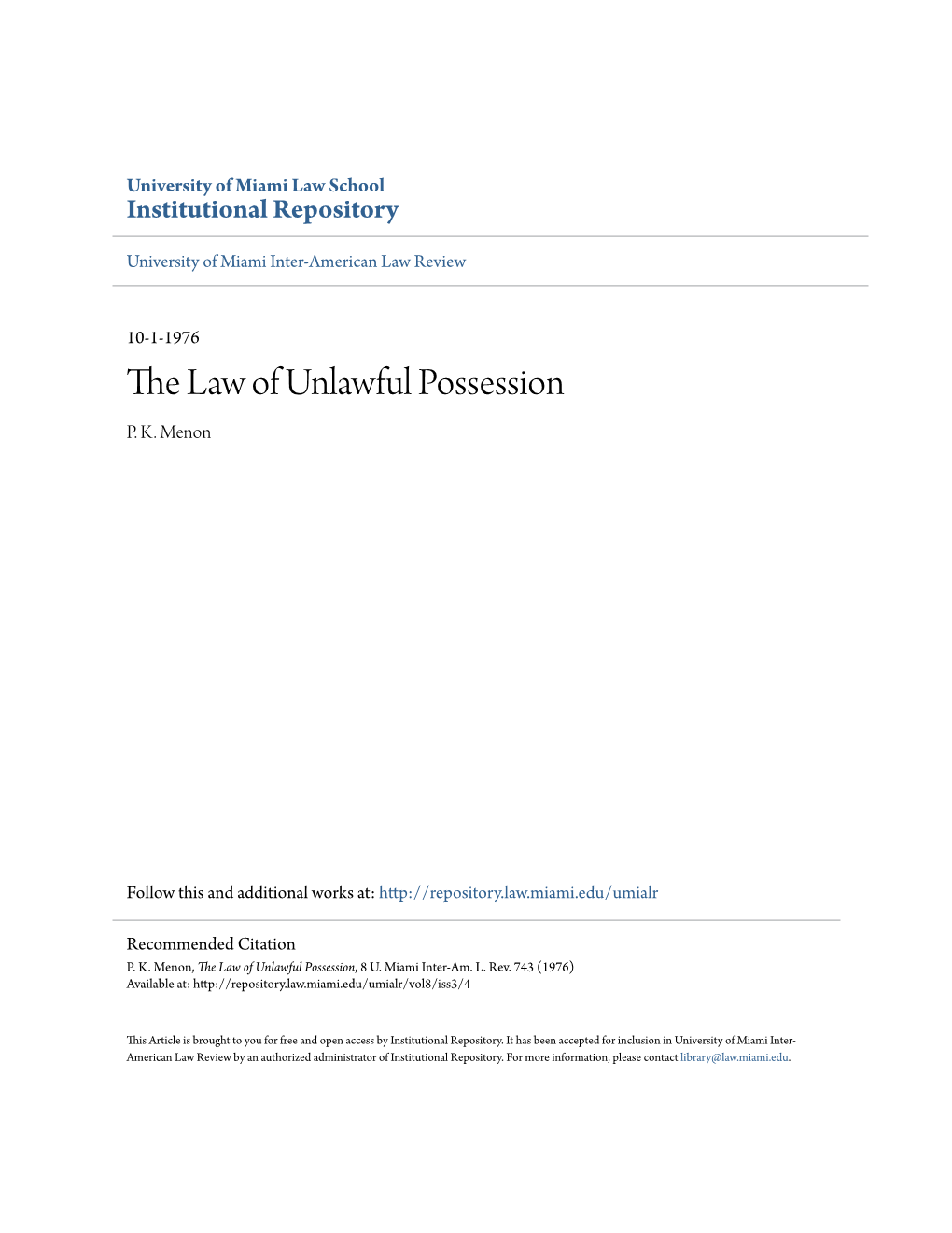 The Law of Unlawful Possession P