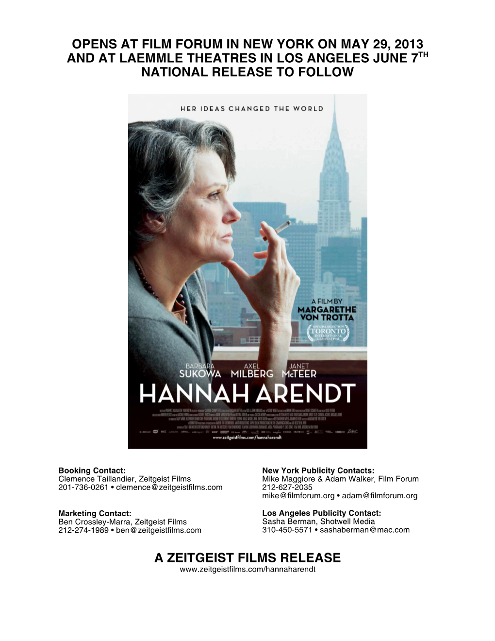 Hannah Arendt a Film by Margarethe Von Trotta