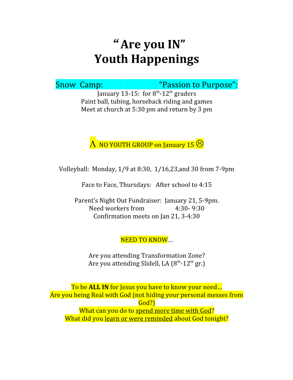 Youth Happenings