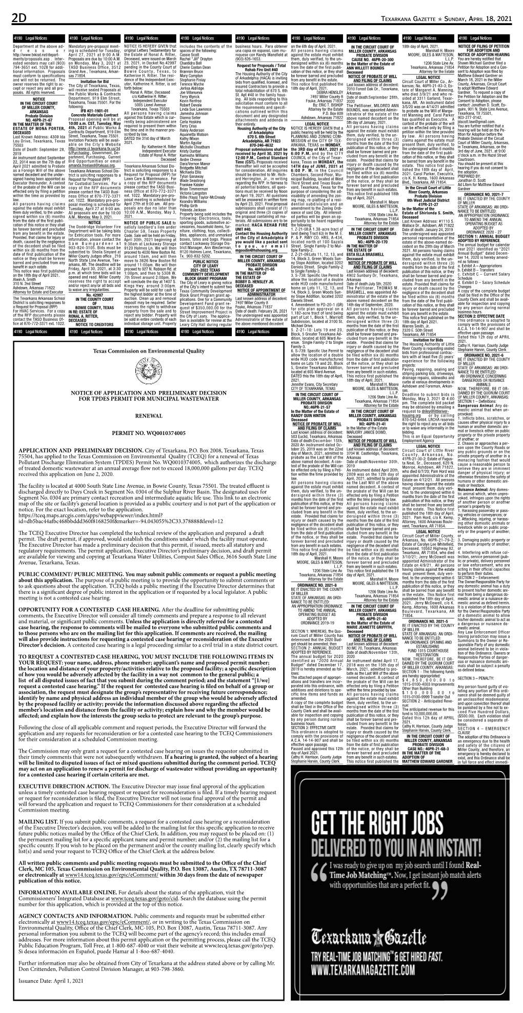 Texas Commission on Environmental Quality NOTICE of APPLICATION and PRELIMINARY DECISION for TPDES PERMIT for MUNICIPAL WASTEWA