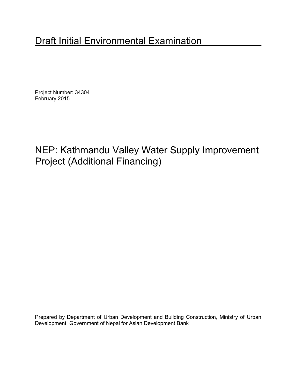 Kathmandu Valley Water Supply Improvement Project (Additional Financing)