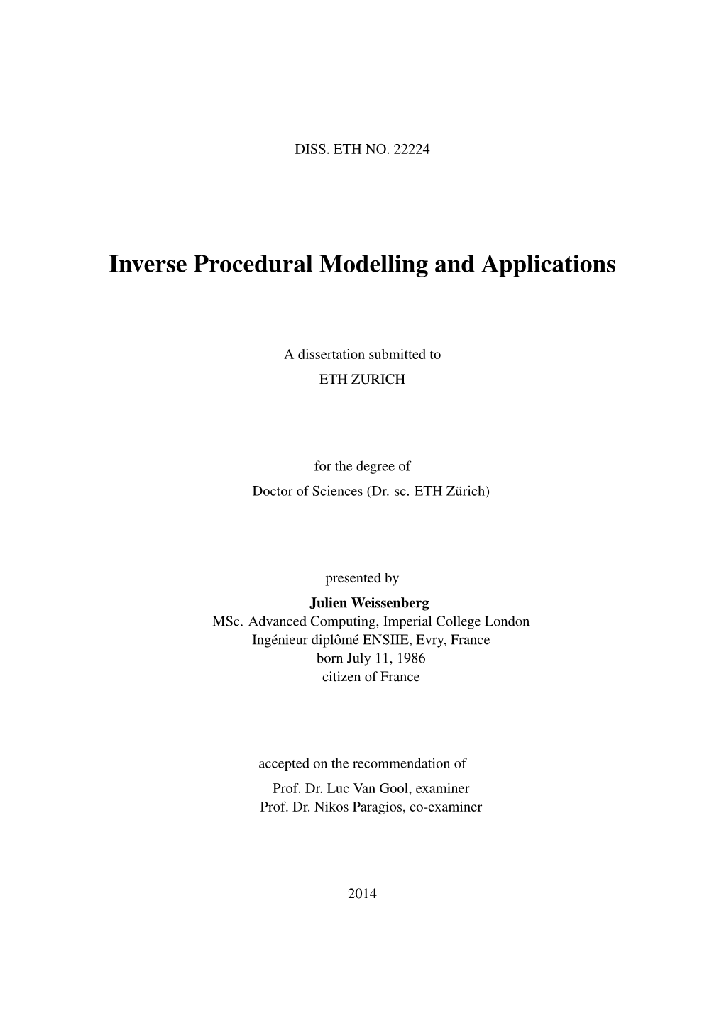 Inverse Procedural Modelling and Applications