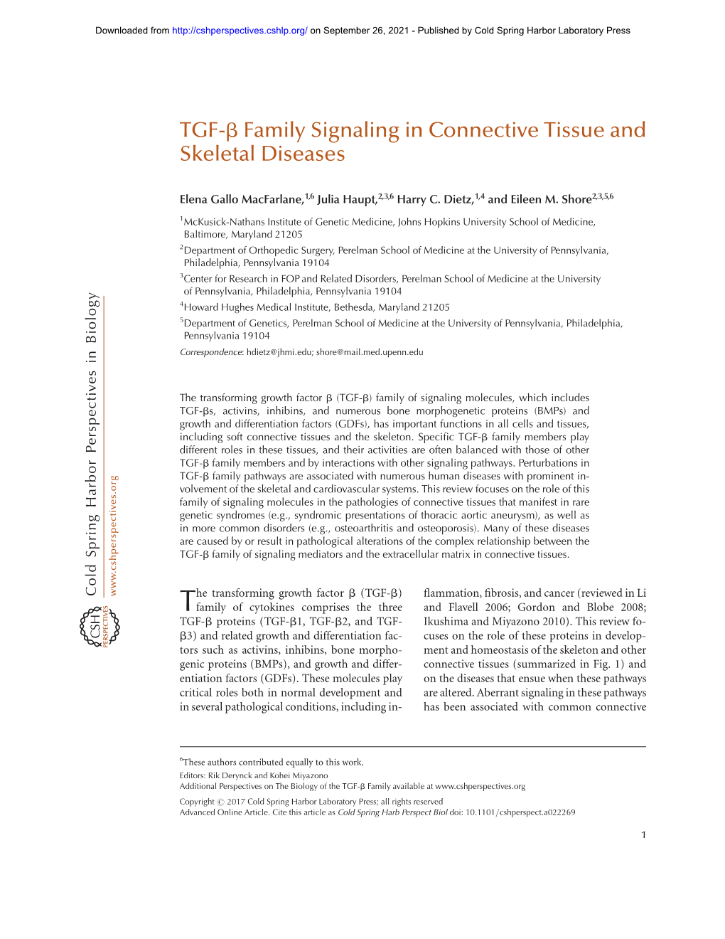 TGF-Β Family Signaling in Connective Tissue and Skeletal Diseases