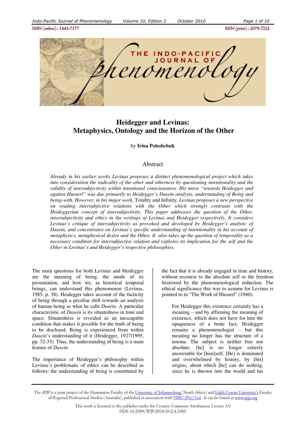 Heidegger and Levinas: Metaphysics, Ontology and the Horizon of the Other