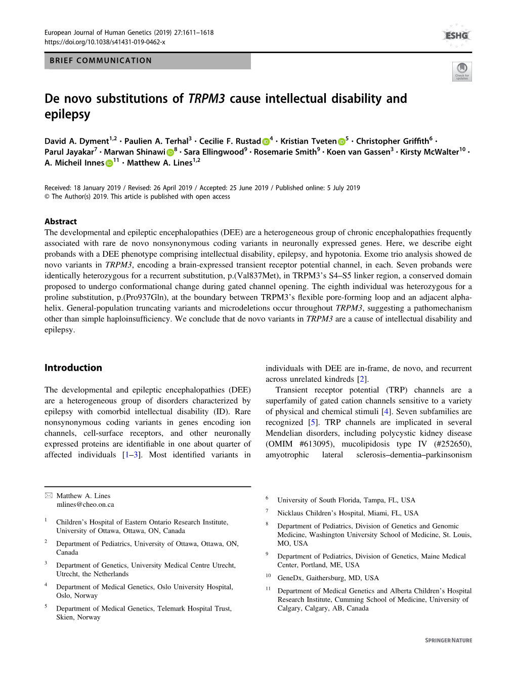 De Novo Substitutions of TRPM3 Cause Intellectual Disability and Epilepsy