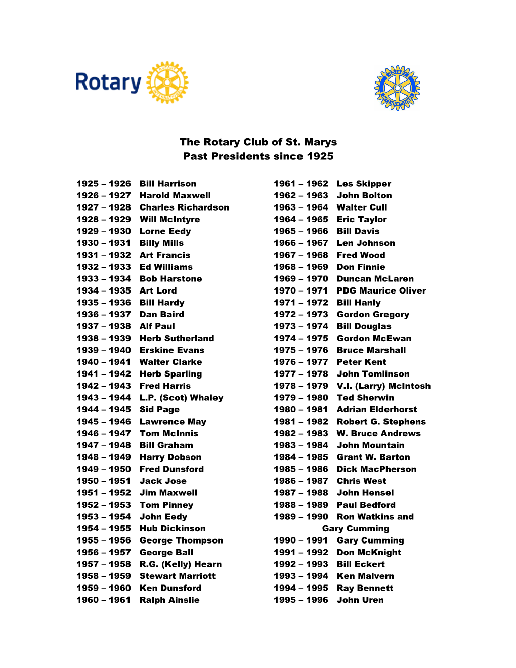 The Rotary Club of St. Marys