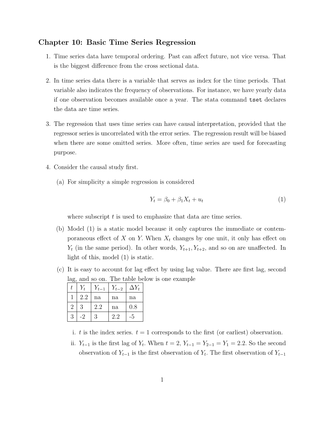 Chapter 10: Basic Time Series Regression