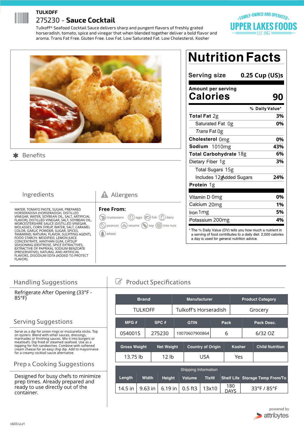 Sauce, Cocktail with Horseradish, Shelf Stable Nutrition Facts