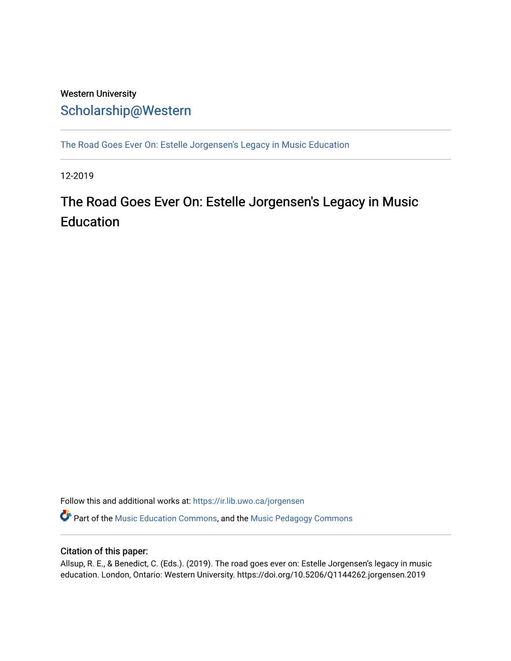 The Road Goes Ever On: Estelle Jorgensen's Legacy in Music Education