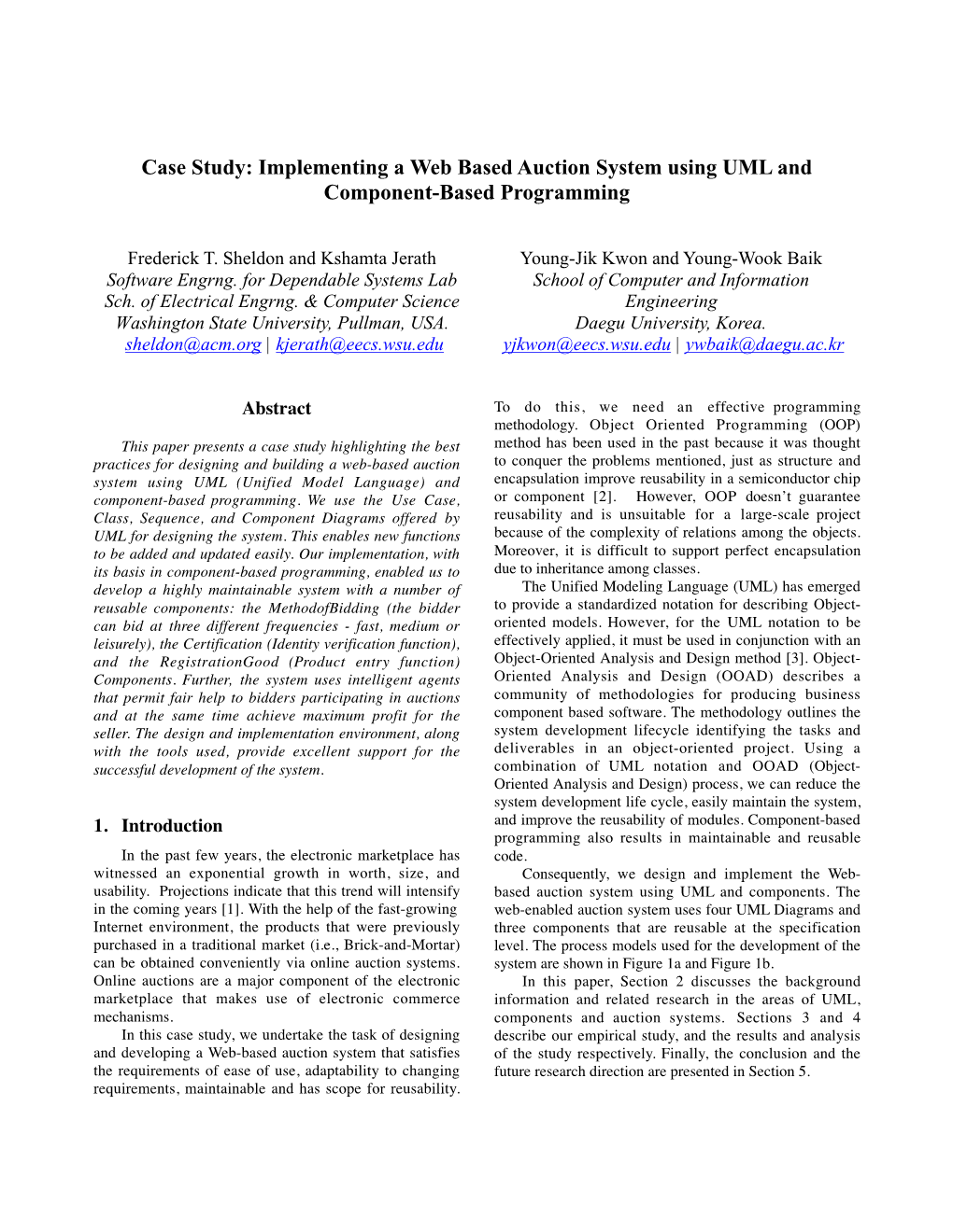 Case Study: Implementing a Web Based Auction System Using UML and Component-Based Programming