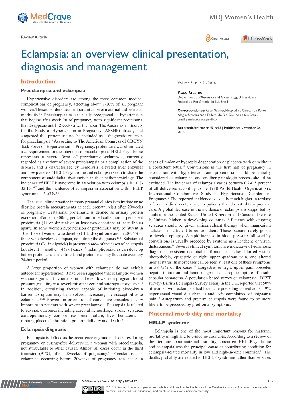Eclampsia: an Overview Clinical Presentation, Diagnosis and Management