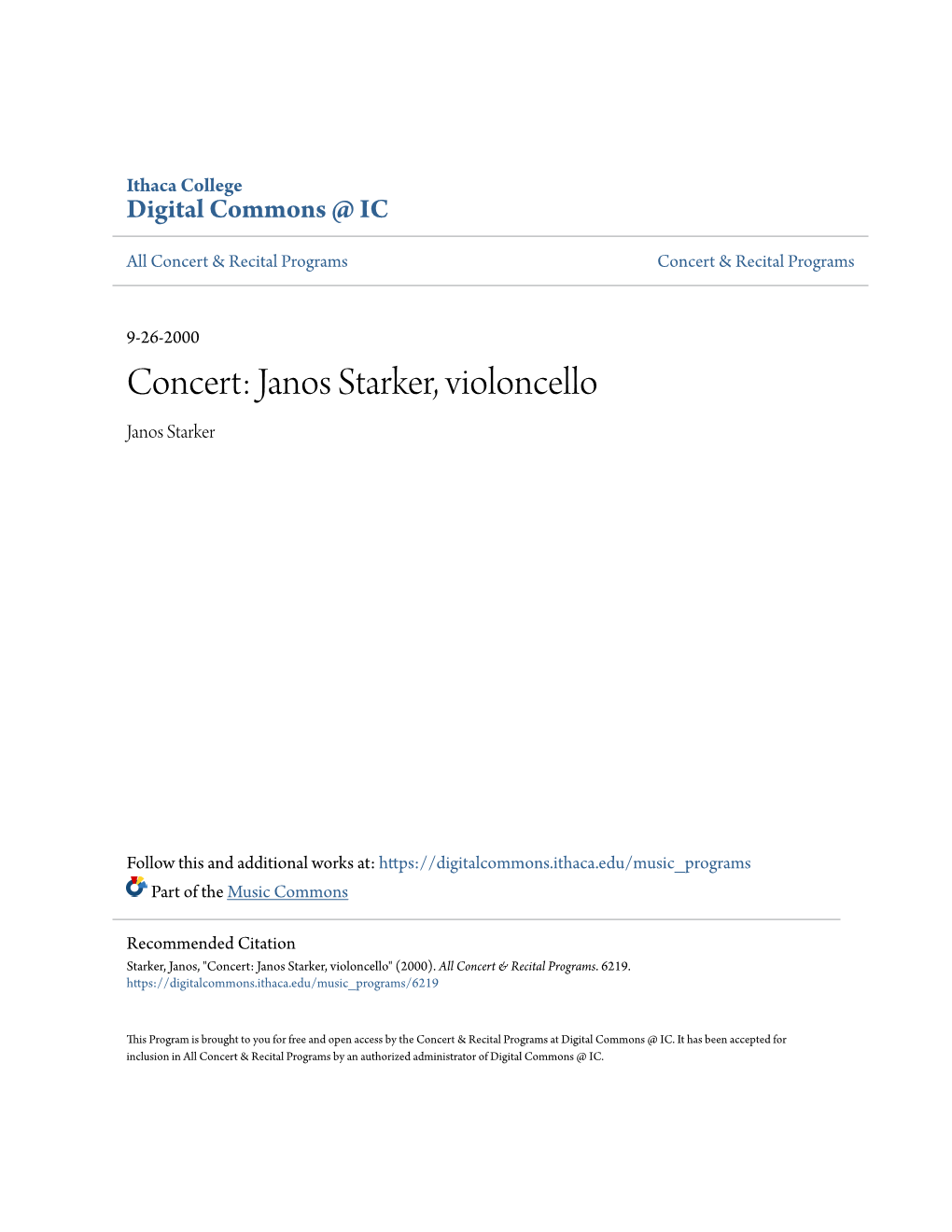 Janos Starker, Violoncello Janos Starker