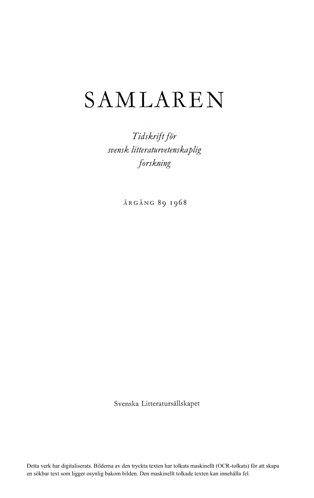 Svensk Litteraturhistorisk Bibliografi 85 (1966)