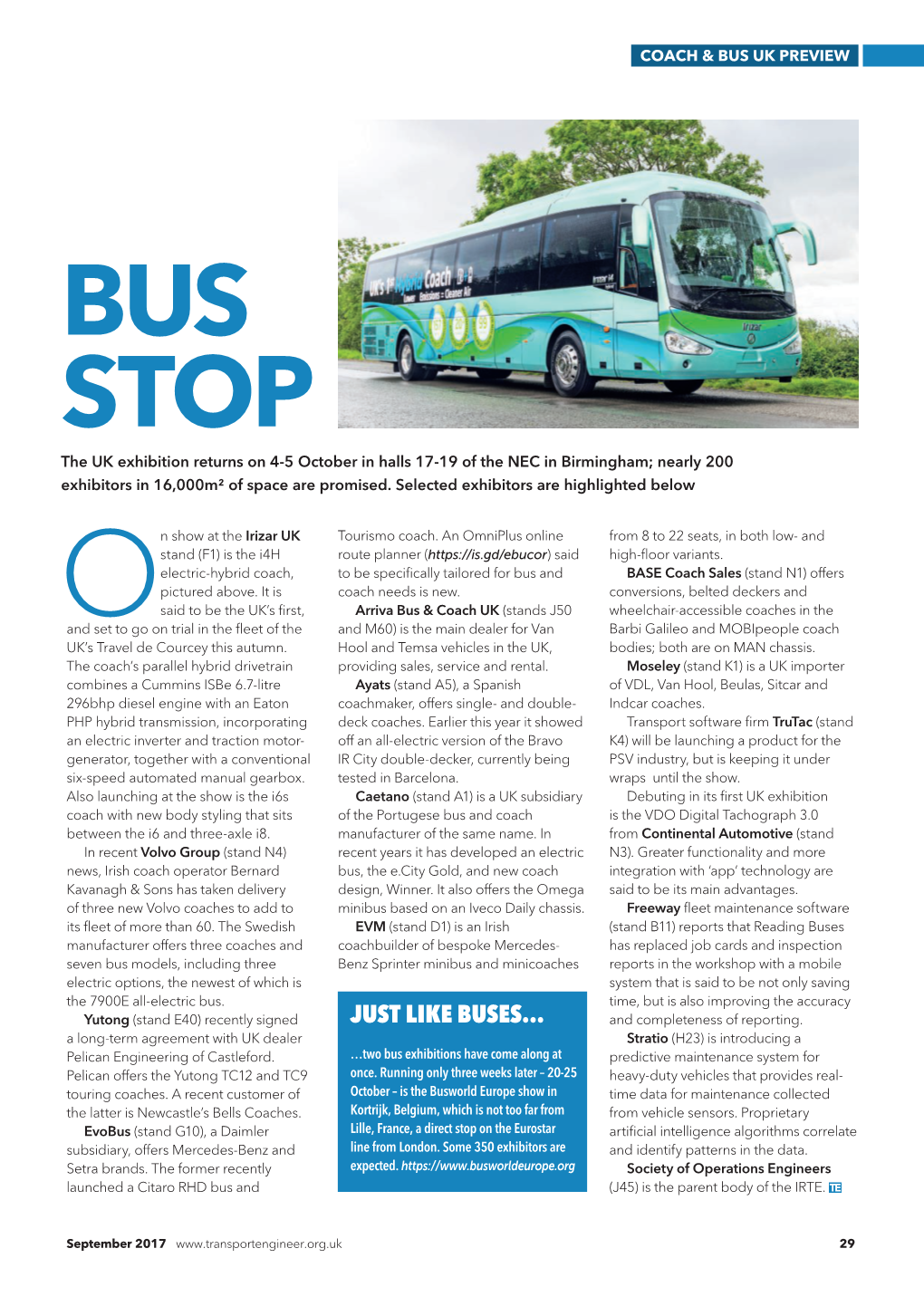 BUS STOP the UK Exhibition Returns on 4-5 October in Halls 17-19 of the NEC in Birmingham; Nearly 200 Exhibitors in 16,000M² of Space Are Promised
